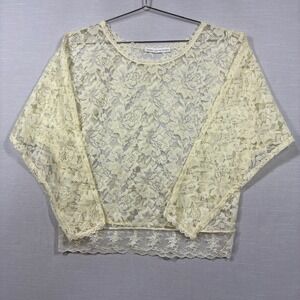 Vintage Anne Pinkerton Sheer Lace Top Womens M Ivory Floral USA Cottagecore